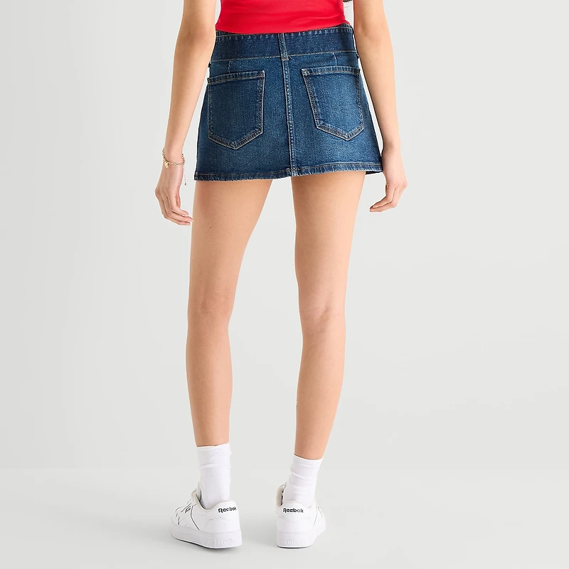 Arizona Belted Womens Juniors Low Rise Mini Denim Skirt