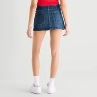 Arizona Belted Womens Juniors Low Rise Mini Denim Skirt