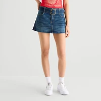Arizona Belted Womens Juniors Low Rise Mini Denim Skirt