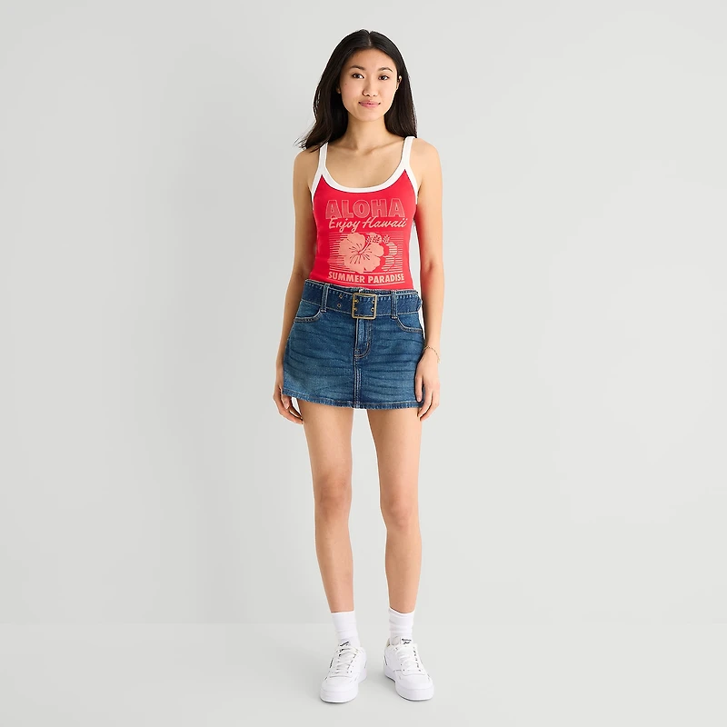 Arizona Belted Womens Juniors Low Rise Mini Denim Skirt