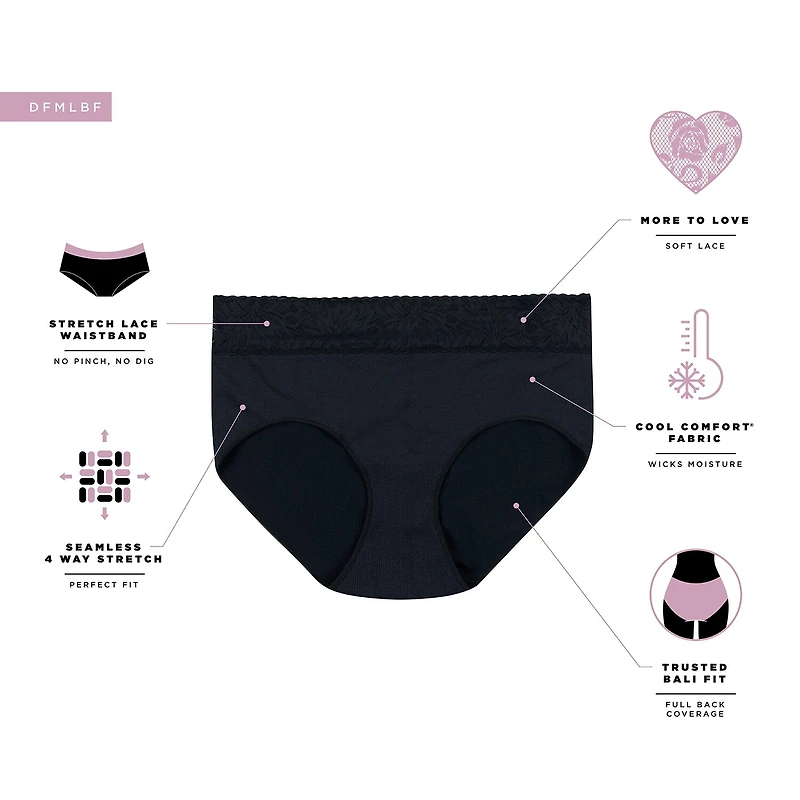 Bali Comfort Revloution Modern Seamless Lace Trim Brief Panty Dfmlbf