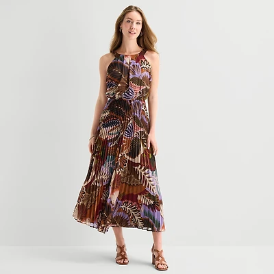 Robbie Bee Womens Round Neck Sleeveless Maxi Dress