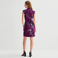 Marc New York Womens V Neck Sleeveless Floral Sheath Dress