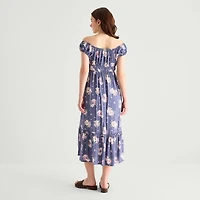 Arizona Womens Juniors Midi Short Sleeve Sundress