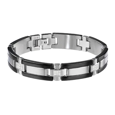 Mens ¼ CT. T.W. Diamond Stainless Steel & Black IP Link Bracelet