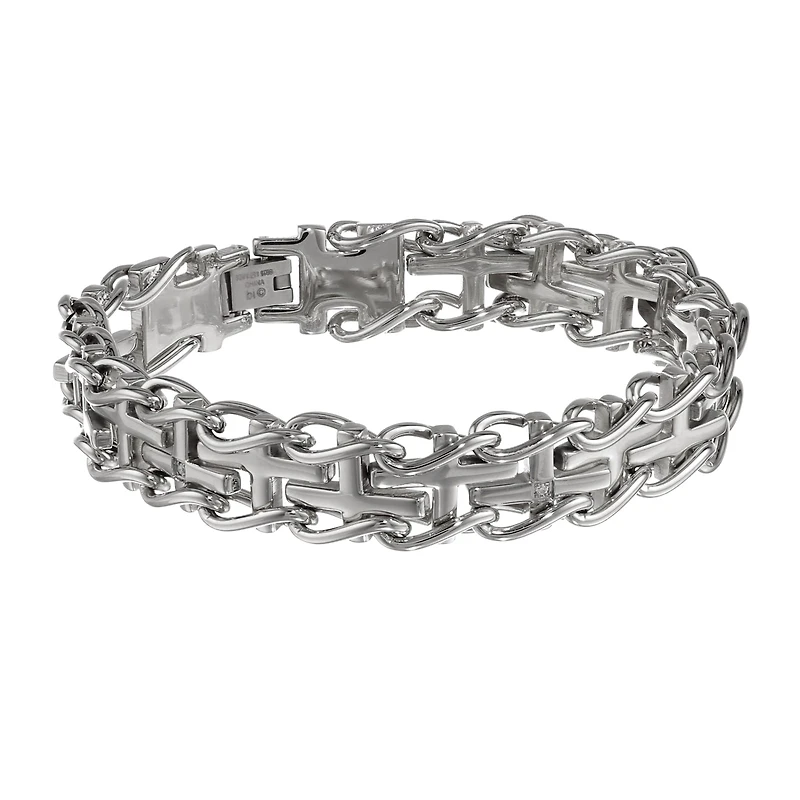Mens Stainless Steel Railroad Cross Bracelet