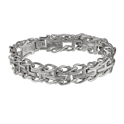 Mens Stainless Steel Railroad Cross Bracelet