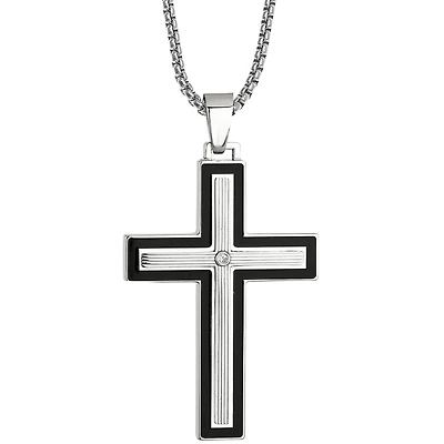 Mens Cubic Zirconia Stainless Steel & Resin Cross Pendant Necklace
