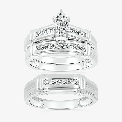 5.05mm Unisex Adult 1/4 CT. T.W. Natural White Diamond 10K Gold Marquise Side Stone Wedding Ring Set