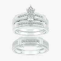 5.05mm Unisex Adult 1/4 CT. T.W. Natural White Diamond 10K Gold Marquise Side Stone Wedding Ring Set
