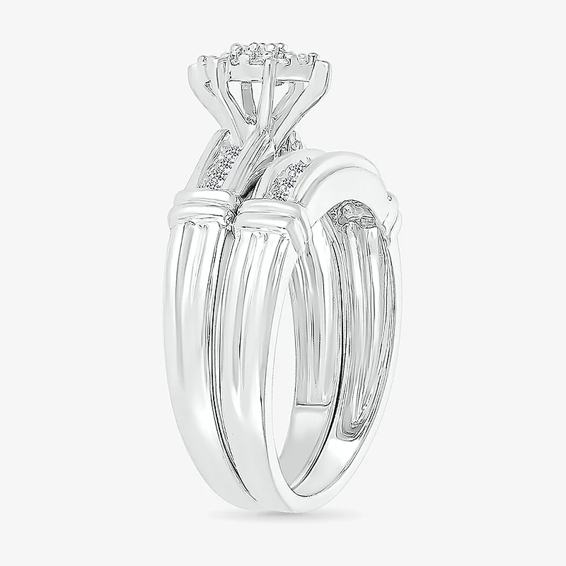 5.05mm Unisex Adult 1/4 CT. T.W. Natural White Diamond 10K Gold Marquise Side Stone Wedding Ring Set