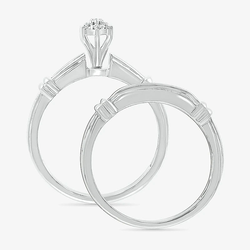 5.05mm Unisex Adult 1/4 CT. T.W. Natural White Diamond 10K Gold Marquise Side Stone Wedding Ring Set