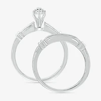 5.05mm Unisex Adult 1/4 CT. T.W. Natural White Diamond 10K Gold Marquise Side Stone Wedding Ring Set