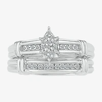 5.05mm Unisex Adult 1/4 CT. T.W. Natural White Diamond 10K Gold Marquise Side Stone Wedding Ring Set