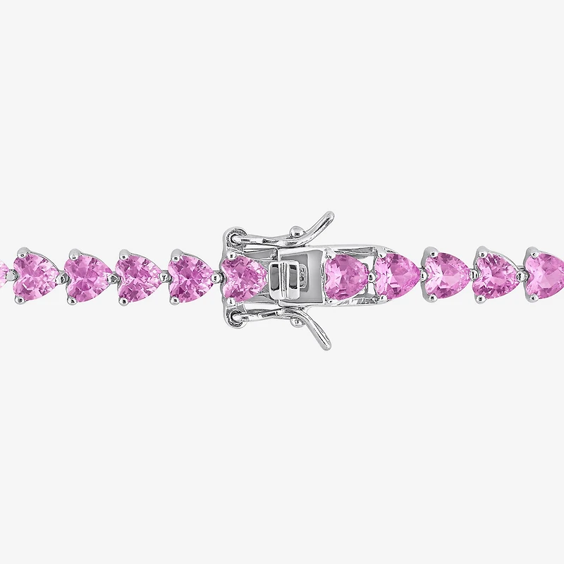 Womens Lab Created Pink Sapphire Sterling Silver Inch Tennis Bracelet