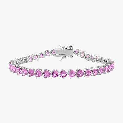 Womens Lab Created Pink Sapphire Sterling Silver Inch Tennis Bracelet
