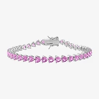 Womens Lab Created Pink Sapphire Sterling Silver Inch Tennis Bracelet
