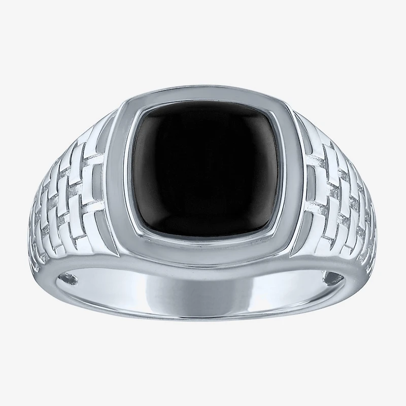 Mens Genuine Black Onyx Sterling Silver Fashion Ring