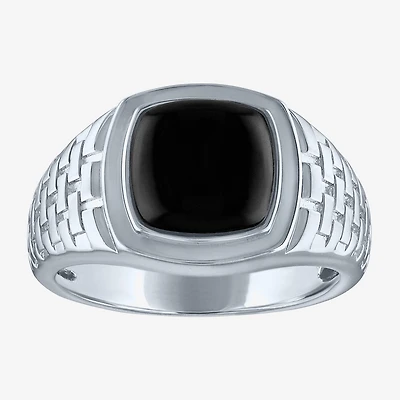 Mens Genuine Black Onyx Sterling Silver Fashion Ring