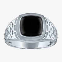 Mens Genuine Black Onyx Sterling Silver Fashion Ring