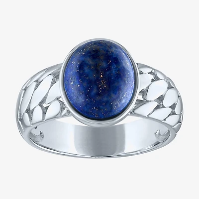 Mens Genuine Lapis Sterling Silver Oval Fashion Ring