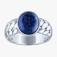 Mens Genuine Lapis Sterling Silver Oval Fashion Ring