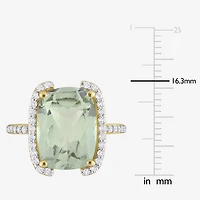 Womens Genuine Green Quartz 18K Gold Over Silver Cocktail Ring