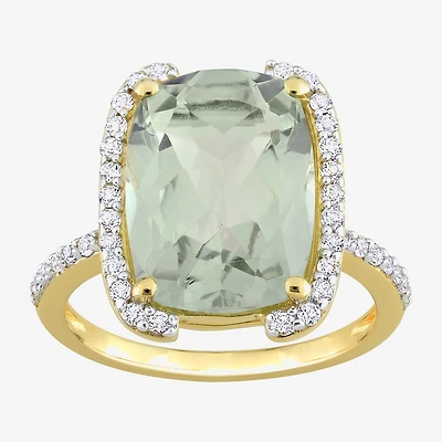 Womens Genuine Green Quartz 18K Gold Over Silver Cocktail Ring