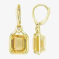 Womens Genuine Yellow Citrine 18K Gold Over Silver Drop Earrings