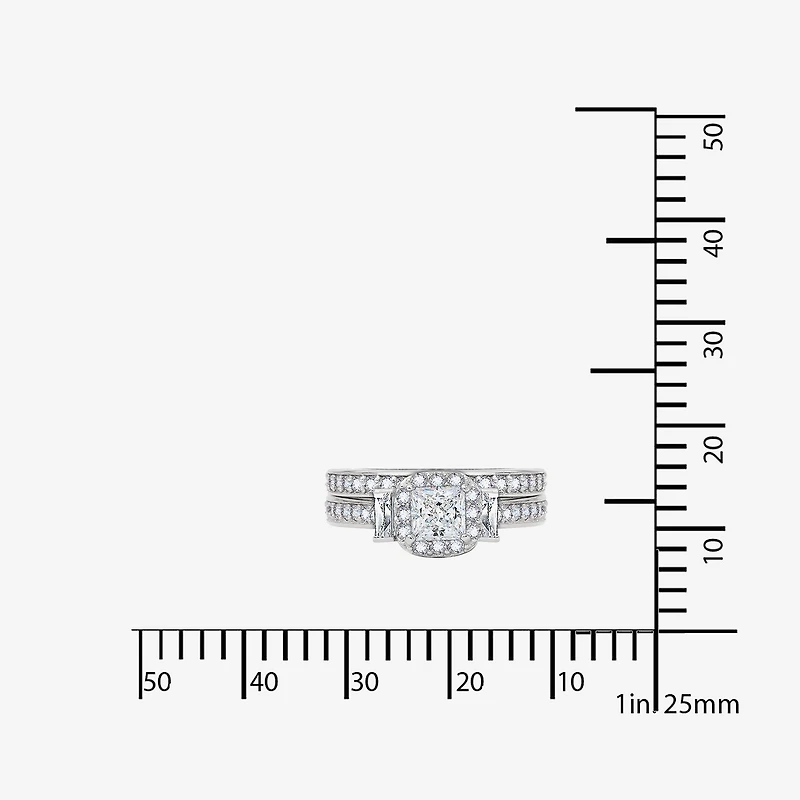 DiamonArt® Cubic Zirconia Sterling Silver 3-Stone Bridal Ring Set