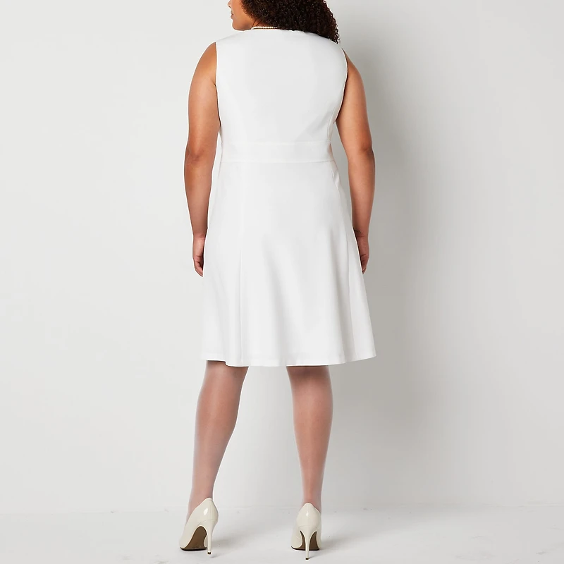 Black Label by Evan-Picone Womens Plus Crew Neck Sleeveless Fit + Flare Dress