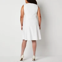 Black Label by Evan-Picone Womens Plus Crew Neck Sleeveless Fit + Flare Dress