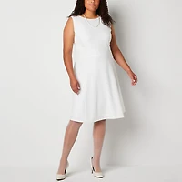 Black Label by Evan-Picone Womens Plus Crew Neck Sleeveless Fit + Flare Dress