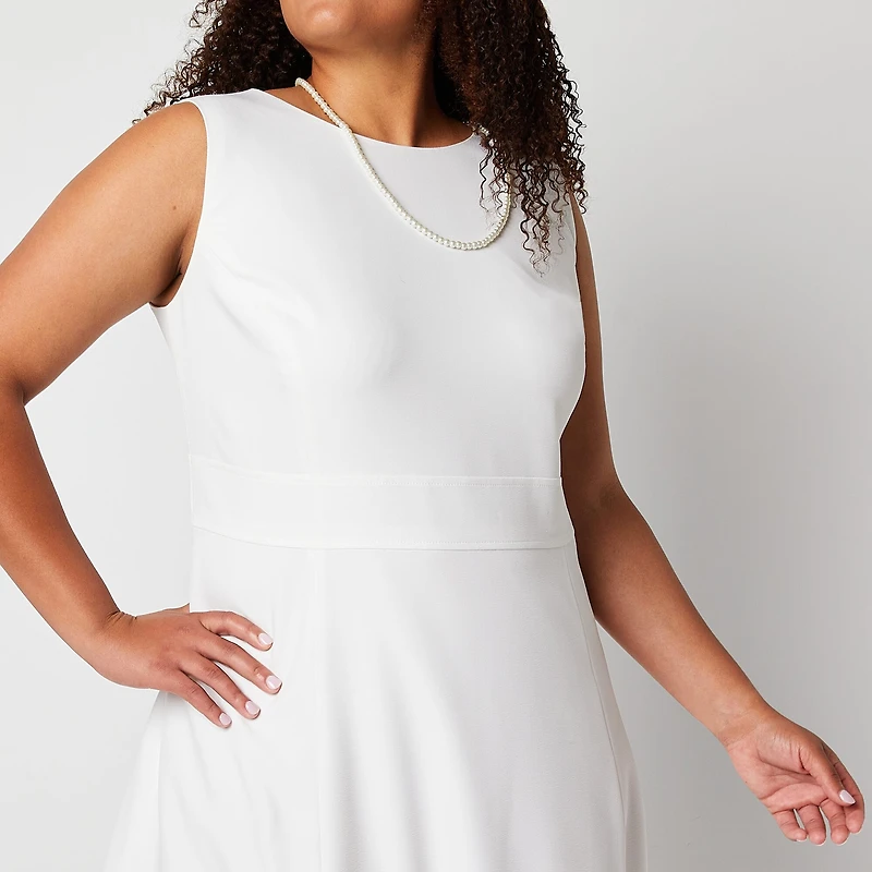 Black Label by Evan-Picone Womens Plus Crew Neck Sleeveless Fit + Flare Dress