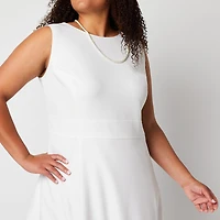 Black Label by Evan-Picone Womens Plus Crew Neck Sleeveless Fit + Flare Dress