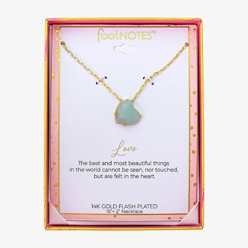 Footnotes Womens Green Glass 10K Gold Over Brass Heart 16 Inch Pendant Necklace