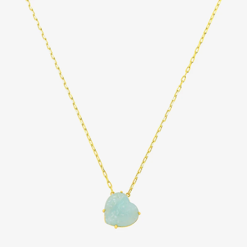 Footnotes Womens Green Glass 10K Gold Over Brass Heart 16 Inch Pendant Necklace