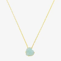 Footnotes Womens Green Glass 10K Gold Over Brass Heart 16 Inch Pendant Necklace