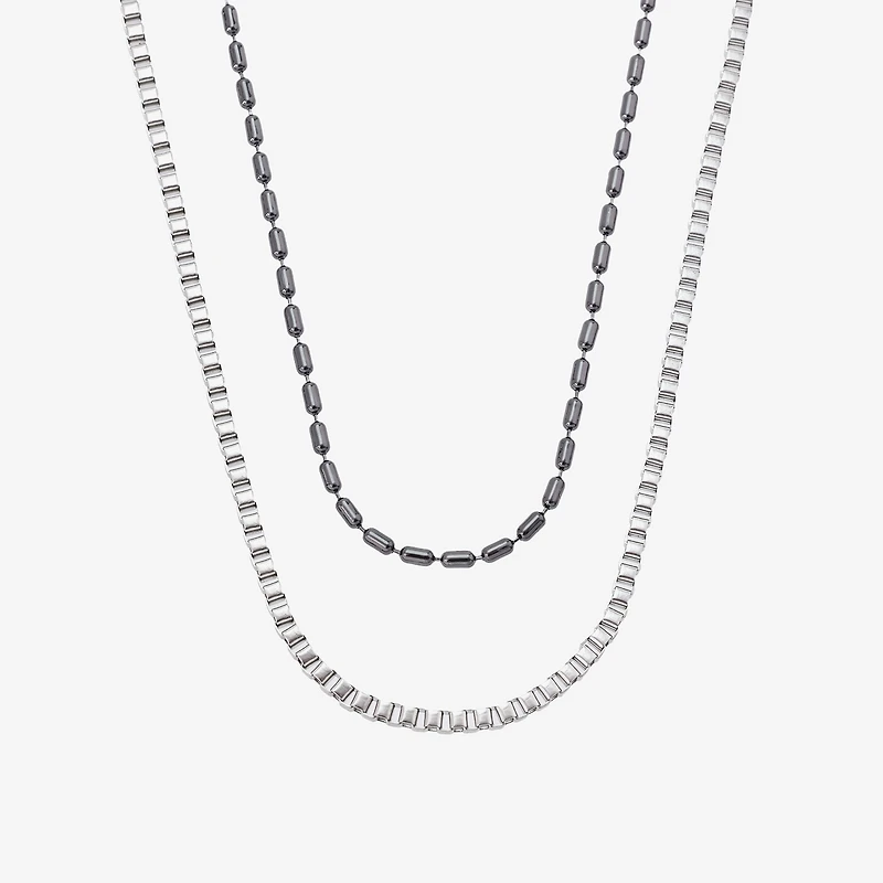 Mens Stainless Steel 2-pc. Necklace Set