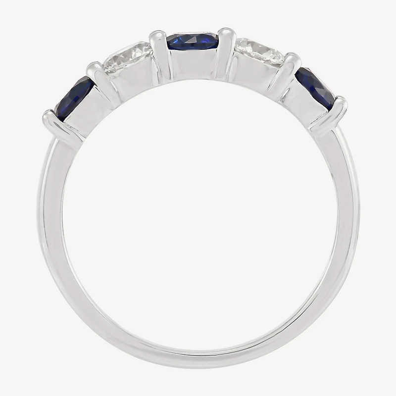 Womens 4MM Lab Created Gemstone & 1/2 CT. T.W. Lab-Grown Diamond Sterling Silver Round 5-Stone Band