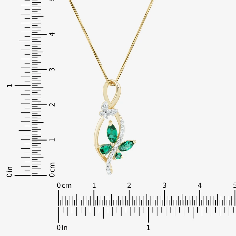 Womens Lab Created Green Emerald 14K Gold Over Silver Sterling Silver Butterfly 18 Inch Pendant Necklace