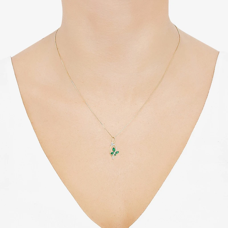 Womens Lab Created Green Emerald 14K Gold Over Silver Sterling Silver Butterfly 18 Inch Pendant Necklace