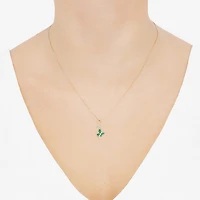 Womens Lab Created Green Emerald 14K Gold Over Silver Sterling Silver Butterfly 18 Inch Pendant Necklace