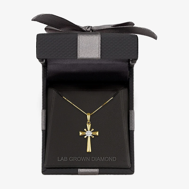Si2-I1/G-H) Womens / CT. T.W. Lab Grown White Diamond 10K Gold Cross 18 Inch Pendant Necklace