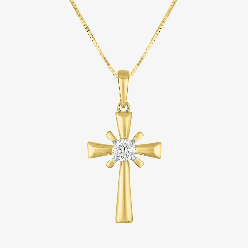 Si2-I1/G-H) Womens / CT. T.W. Lab Grown White Diamond 10K Gold Cross 18 Inch Pendant Necklace