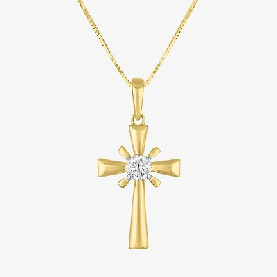 Si2-I1/G-H) Womens / CT. T.W. Lab Grown White Diamond 10K Gold Cross 18 Inch Pendant Necklace