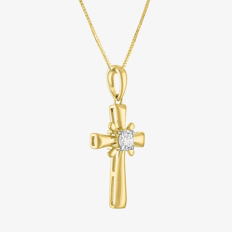 Si2-I1/G-H) Womens / CT. T.W. Lab Grown White Diamond 10K Gold Cross 18 Inch Pendant Necklace