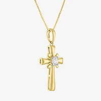 Si2-I1/G-H) Womens / CT. T.W. Lab Grown White Diamond 10K Gold Cross 18 Inch Pendant Necklace