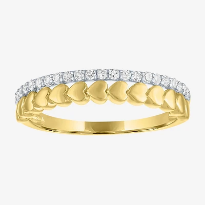 (G-H/ Si2-I1) Womens 2MM 1/6 CT. T.W. Lab Grown White Diamond 10K Gold Heart Anniversary Wedding Band