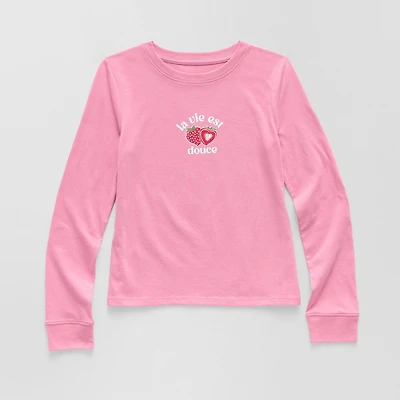 Thereabouts Little & Big Kid Girls Crew Neck Long Sleeve Regular Fit Graphic T-Shirt